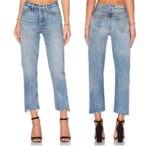 GRLFRND Light Wash Helena Midrise‎ Straight Leg Cropped. Raw Hem Size 28